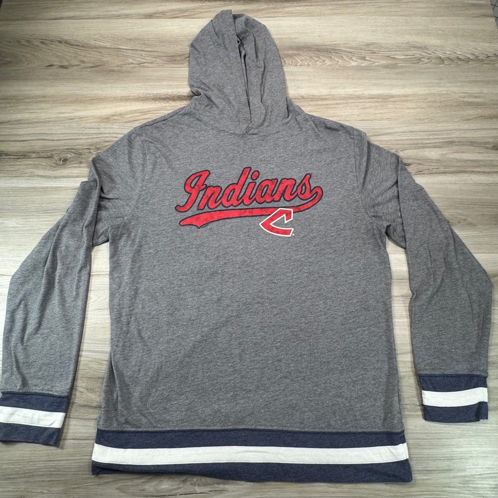 Mens Cleveland Indians Baseball Hoodie Long Sleeve Gray‎ L G Athletic Apparel